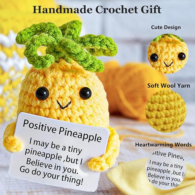 2Pcs Funny Gifts, Emotional Positive Support Potato Pineapple, Handmade Crochet Lemon Knitted Doll Gifts for Women, Boys, Girls.