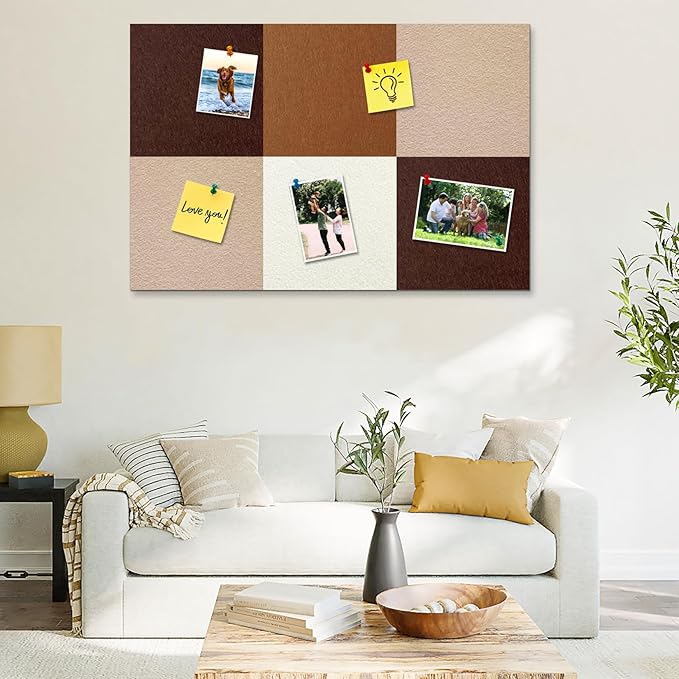 Square Felt Cork Bulletin Board Tiles, Self Adhesive DIY Felt Pin Board for Wall 30" x 20" with 35 Pushpins for Office School Home Wall Decor Stickers Memos Photos Display (Gradual Brown)