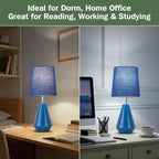Small Bedside Table Lamp for Bedroom - Reading Desk Lamp with 3 Color Temperatures，15.5" Nightstand Ceramic Lamp with Fabric Shade for Kids Room,Living Room,Dorm,Home Office (Blue)