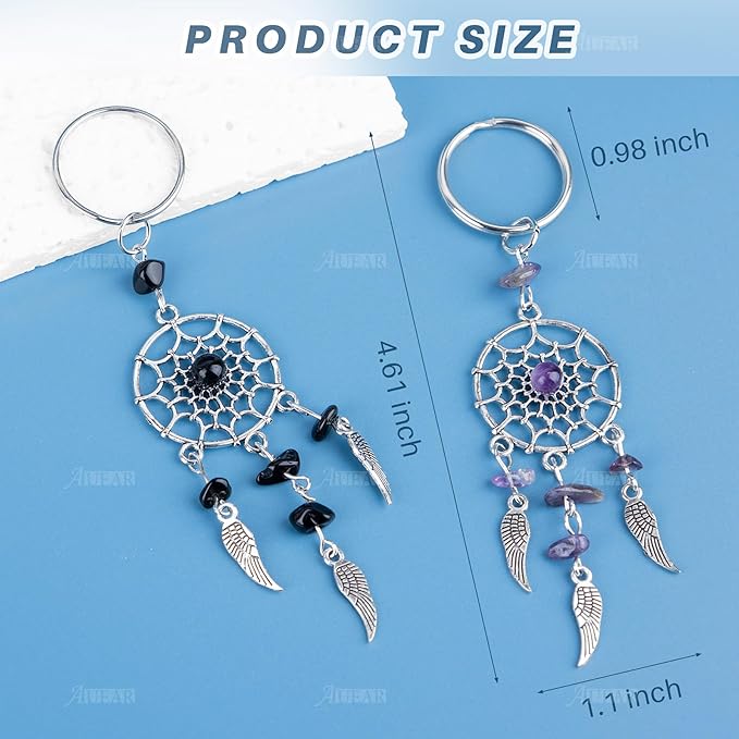 AUEAR, 6 Pack Dream Catcher Keychain Keyring Feather Stone Ornaments for Car Bag Accessories Jewelry DIY Crafts