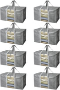 BALEINE 8-Pack Oversized Moving Bags with Reinforced Handles, Heavy-Duty Storage Tote Moving Supplies for Packaging, Camping (Gray w/Window, 8-Pack)