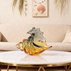 Hand Blown Glass Conch Statues, Gray and Amber Glass Art Figurines, Conch Shells for Coastal Home Decor, Living Room TV Stand and Bookcase Decor, Bathroom Shelf Tops and Cabinet Decor.