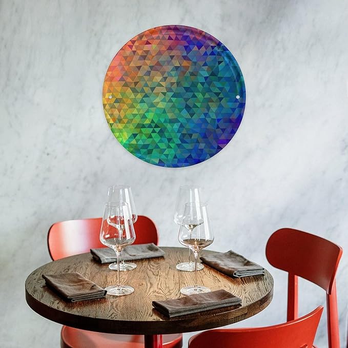 Wall Picture, with Rainbow Triangle Printed Circular Iron Hanging Picture,Wall Art Decor,Home for Bedroom Living Room Bathroom Decor,Iron Painting 11.8X11.8 in