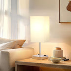 Touch Bedside Table Lamp For Nightstand - 3-Way Dimmable Night Lamp with USB A + Type C Charging Ports and two AC Outlets, Small Desk Light with E26 LED Bulb for Bedroom Living Room, WHITE PLUS