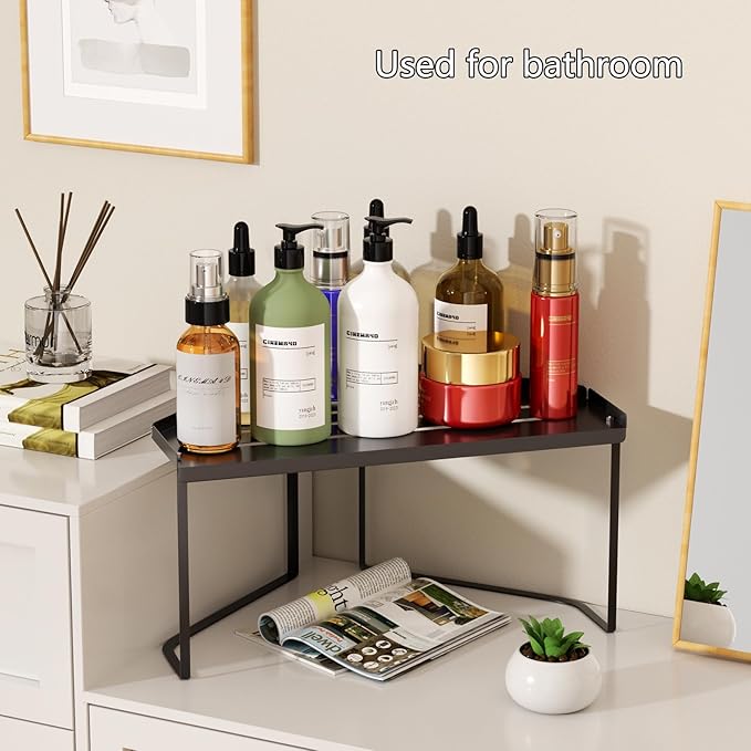 Stackable Metal Kitchen Corner Cabinet Organizer,Kitchen Corner Shelf with Non-Slip Mat,Bathroom Corner Organizer,Storage Shelf rv Must Haves for Cabinet/Bathroom/Countertops/Utensils