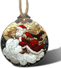 DASTOLL Stained Glass Christmas Decorations, Santa Claus Riding A Cloud Suncatcher for Window Christmas Tree Hanging Ornaments Gold Star Sun Catcher Xmas Decor Gifts for Women Men Mom Nana Friend