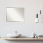 Amanti Art White Wall Mirror 23x29 Paige White Silver Rectangle Bathroom Mirror for Wall Decor Living Room, Large Modern Wood Frame, Hangs Horizonally and Vertically, Bathroom Decor, Beveled Edge