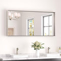 Keonjinn 48 x 24 in Brushed Nickel Bathroom Mirrors for Over Sink, Bathroom Vanity Mirror for Wall, Metal Frame Rectangle Mirror, Square Corner Brushed Silver Mirrors Full Length(Horizontal/Vertical)