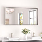 Keonjinn 48 x 24 in Brushed Nickel Bathroom Mirrors for Over Sink, Bathroom Vanity Mirror for Wall, Metal Frame Rectangle Mirror, Square Corner Brushed Silver Mirrors Full Length(Horizontal/Vertical)