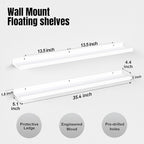 Boswillon 36 Inches Long Floating Shelves Wall Mounted,2 Set Modern White Shelf for Bedroom,Nursery Book with Lip,Picture Ledge Decor Living Room Bathroom Kitchen-White,35.4 In