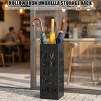 Square Metal Umbrella Holder, Square Free Standing Umbrella Rack Decorative Umbrella Holder Hollow Cutout Pattern Design for Umbrella Cane Entryway Home Office 19.49" X 6.1" X 6.1"(Black hollowed out)