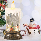 Eldnacele Christmas Music Snow Globe Lantern with Timer Battery Operated & USB Powered Lighted Snowman Deer Singing Snow Globe Candle Lamp Spinning Water Glitters Indoor Christmas Decorations