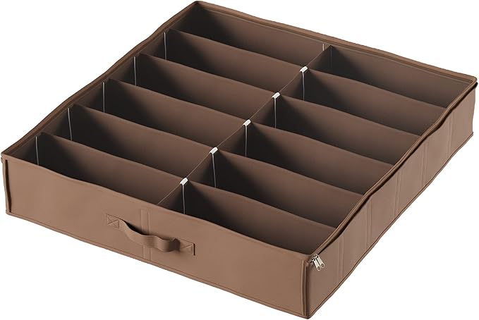 Under Bed Storage Shoe Organizer Bag with Clear Plastic Zippered Cover, Stores 12 Pairs of Shoes by Everyday Home (Brown)