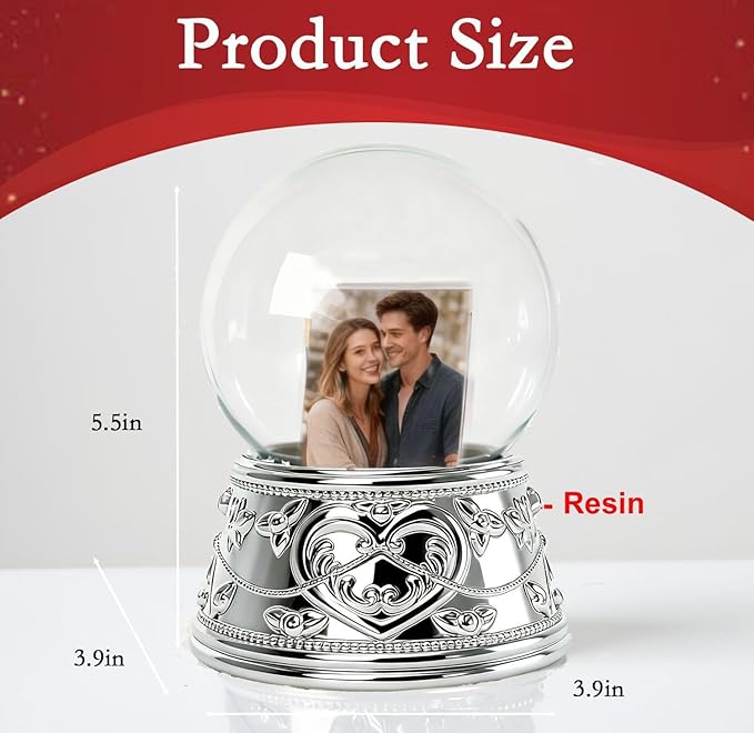 Snow Globe with 2 Sided Photo Frame, DIY Large Double Snowglobe with Picture Insert, for Family, Friends, Couples
