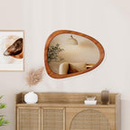 22" x 17" Irregular Wall Mirror, Wood Frame Asymmetrical Decorative Wooden Mirror for Living Room Bedroom Entryway Bathroom Hallway Home Decor Walnut Brown
