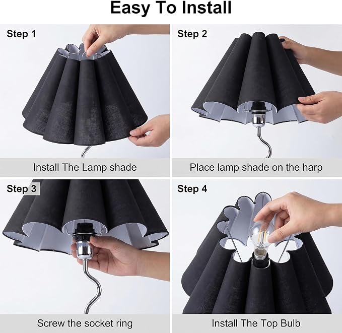 EOEYYOYB Pleated Table Lamp, Table Lamp for Bedroom, Bedside Lamps for Nightstand with Linen Lampshade, Modern Lamp for Bedroom Home Office Decor, Chrome