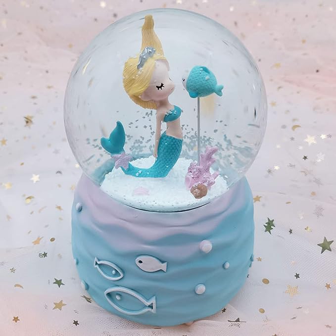 Mermaid Snow Globes,Snowglobes Music Box with Lights, Mermaid Musical Snow Globe Gifts for Girls Women Kids Sister Daughter Mom Granddaughter Girlfriend Wife Christmas Birthday for Kids 5-12(Blue)