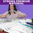 MIZGI Premium Velvet Hangers (50 Pack) - Heavyduty Non Slip Felt Suit Hangers - White Chrome Hooks, Space Saving