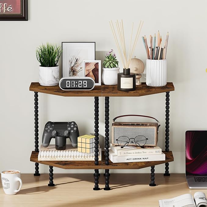 YINMIT Corner Shelf Stand, 2 Tier countertop Corner Organizer Shelf, Freestanding Corner Display Shelf for Small Spaces, Living Room, Bedroom, Bathroom, Kitchen, Office