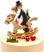 Natural Solid Wood Handcrafted Beech Wooden, Musical FigureTotoro/Carousel/Fairy/Ballerina Figurine,Rotating Hand Crank Mechanism Music Box,Musical Decorations (Lover Riding a wodden Horse)