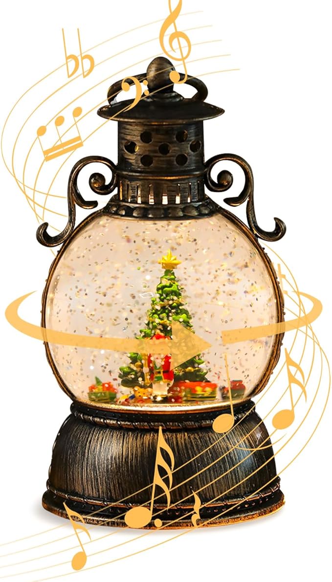 Christmas Snow Globe Lantern - Lighted Musical Water Globes with 6H Timer, Glittering Swirling Nutcracker & Train Scene, Battery/USB Powered Holiday Decoration for Indoor Christmas Decor & Gifts