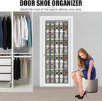 Over the Door Shoe Organizer - 40 Large Breathable Mesh Pockets, Space Saving Hanging Shoe Organizer with Metal Hooks, Hanging Shoe Rack for Men's and Women's Shoes (Grey-A)
