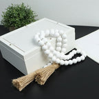 Meplait 39in Wood Bead Garland Farmhouse with Tassels,Versatile Prayer Beads Boho Chic Wall Hanging Home Decor (White)