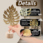 Gold Leaf Home Decor Set - Metal Leaves Statues, Modern Artistic Sculptures for Living Room, Office, Shelf & Home Decorative, Handmade 3D Botanical Accents (Monstera, Feather, Ginkgo, 3PCS)