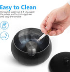 Ashtray for Cigarette JSVER Stainless Steel Ashtray, Smokeless Odorless Ash Tray with Lids, Tabletop Ashtrays For Home Office Outdoor Balcony (Black)