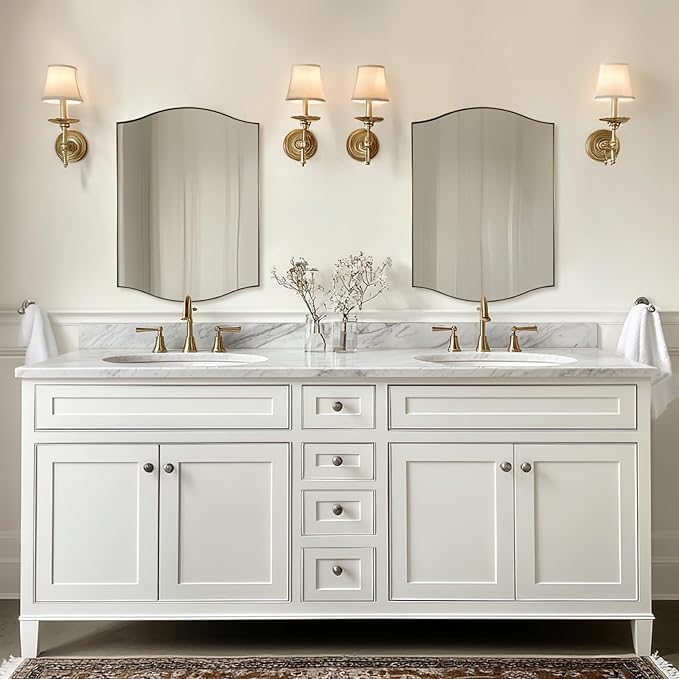 ANDY STAR Gold Bathroom Mirror, 22"x30" Scalloped Wall Mirror in Stainless Steel Metal Frame, Unique Vanity Mirror with Modern Curved Edge Design, Ideal for Bathroom, Bedroom, Entryway