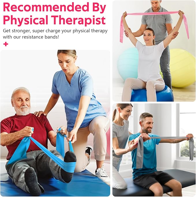 RENRANRING Resistance Bands for Working Out, Exercise Bands for Physical Therapy, Stretch, Recovery, Pilates, Rehab, Strength Training and Yoga Starter Set