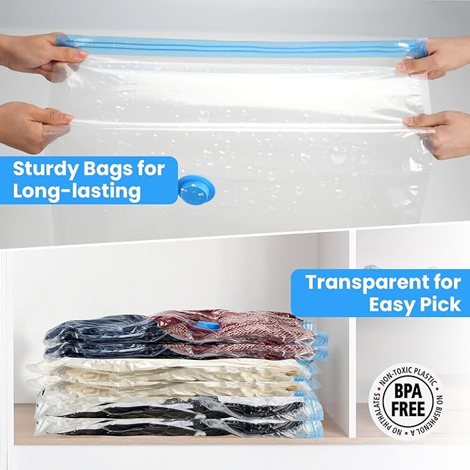 6Pack Thickened Space Saver Vacuum Storage Bags Medium for Clothes with Hand Pump, Vacuum Sealed Bags for Clothing, Comforters and Blankets
