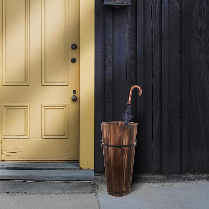 Luxshiny Umbrella Bucket 16.53X8.26X8.26In Wooden Umbrella Stand Entryway Organizer Freestanding Holder for Canes Walking Sticks and Outdoor Umbrellas