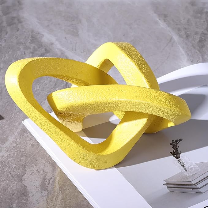 LCCCK Infinity Knot Sculpture Yellow Knot Decor Object, Abstract Knick Knacks Coffee Table Modern Statue, Yellow Sculpture for Home Living Room Table Ornaments and TV Stand Bookshelf Decorative
