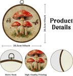 Vintage Mushroom Wildflower Wall Art Decor, Fantasy Forest Botanical Illustration,Boho Round Frame Wall Hanging Decor, Retro Botanical Canvas Prints Wall Art for Bedroom Living Room 10x10 Inch(MG05)