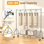 EAGMAK Heavy Duty Clothes Rack Load 420 LBS, Rolling Garment Rack with Lockable Wheels, Standing Metal Clothing Rack, Portable Wardrobe Sturdy Coat Rack for Hanging Clothes (Silver, 59″×18.9″×63″)