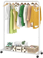 Simple Trending Standard Clothes Clothing Garment Rack with Storage Shelves, Rolling Clothes Organizer on Wheels for Hanging Clothes, White