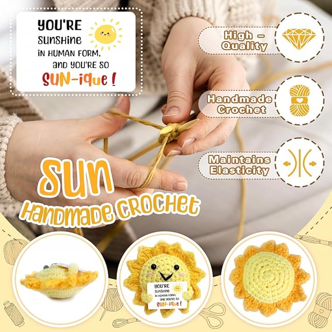Positive Crochet Sunshine Dolls - Sunshine Gifts for Women, Men & Friend, Handmade Emotional Support Dolls, Uplifting Crochet Emotional Support Buddies | Encouraging Cheer Up Gifts for Anxiety Relief
