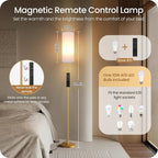 Set of 2 Dimmable Floor Lamps for Living Room with 2 Remotes and Foot Switch, 64.4”Modern Standing Lamp, Corner Lamp for Bedroom, Bulb Included, 3000K-6500K, White and Gold DCW06LDP205W1
