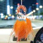 Pretty Jolly Small Tree of Life Crystal Stone Dream Catchers Orange Feathers Mini Dreamcatchers for Cars Rear View Mirror Hanging Decoration Good Luck Travel Charm Bedroom Ornaments for Women Girls