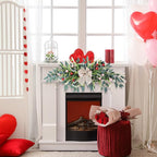 22'' Valentines Wreaths for Front Door Valentines Teardrop Swag Pink and Red Hearts for Valentine's Day Anniversary Wedding Decor Eucalyptus Wreath
