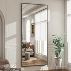 BEAUTYPEAK Full Length Mirror with Stand, 65"x24" Floor Mirror with Aluminum Alloy Thin Frame, ShatterVue Tempered Full Body Mirrors, Free Standing or Wall-Mounted Mirrors for Living Room, Black