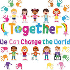 Together We Can Change The World Classroom Bulletin Board Set Decorations Back to School Bulletin Board Hands with Hearts Diverse Children Cutouts for Kids and Teacher Classroom School Supplies Decor