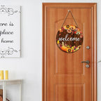 Fall Pumpkin Sunflower Front Door Welcome Hanger 12"x12" - Autumn Thanksgiving Farmhouse Decorations - Rustic Outdoor Hanging Plaque Wall Art for Home Porch