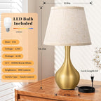 Seealle Touch Table Lamp for Bedroom, 3-Way Dimmable Small Bedside Lamps for Night Stands with Wires, Gold Desk Lamp for Kids Room, Office, Living Room, End Table(LED Bulb Included)
