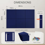 MaxGear Large Cork Board for Wall 36" x 24", Dark Blue Bulletin Board, 6 Pack Felt Wall Tiles with Pushpins, Cork Boards for Office Pin Board Tack Board Cork Boards