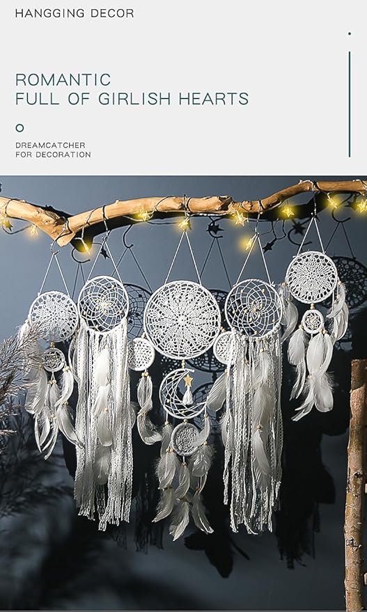 Set of 5 Boho, Hanging Large Boho Dream Catcher Wall Hanging Moon Dream Catcher Set Dream Catchers Wall Decor for Vintage Wedding Home Decorations (Black Blue)
