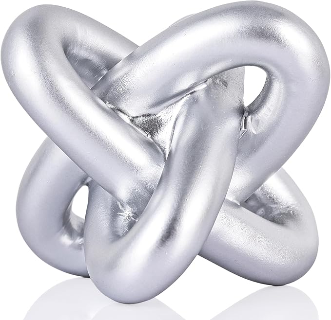 DOVDOV Silver Knot Sculpture, Three Knot Sculpture Silver Home Decor Accent, Suitable for Rustic Style Coffee Tables, Living Room Dining Tables, entryway Shelves, and Small Decorations.