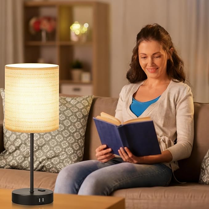 Lynnoland Set of 2 Touch Control Table Lamps, 3-Way Dimmable Bedside Nightstand Lamps for Bedroom Living Room Nursery, 800 Lumens 3000K Warmlight Bulbs Included
