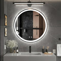 DUMOS 28 Inch Round LED Bathroom Mirror with Lights, Circle Vanity Mirror with Anti-Fog, Dimmable, 3-Color Light, Front Light and Backlit, Memory Function, Tempered Glass